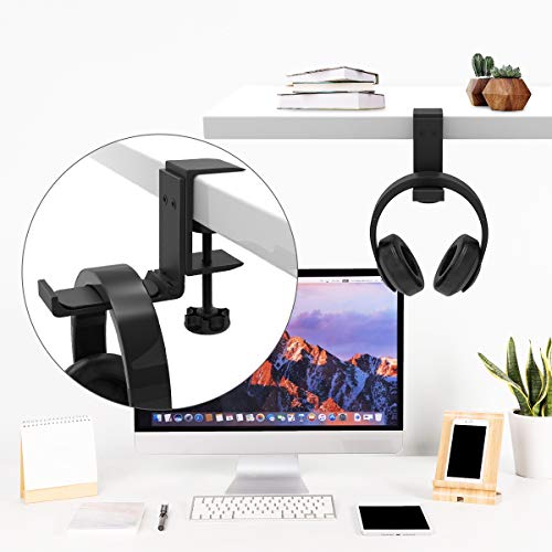 Foldable Headphone Stand Hanger Holder Bracket Aluminum Headphones Headset Clamp Hook Under Desk Space Save Mount Fold Upward Not in Use, Universal Fit All Headphones, Black - Thumbnail 7