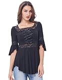 Belle Poque Plus Size Women Gothic Top Stretchy Square Neck Cotton Top ,Black,X-Large