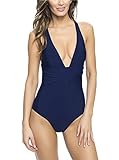 ZITY Women Sexy V Neck One Piece Swimsuit Solid Backless Swimwear
