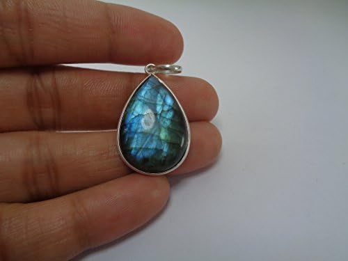 19.8 ct. Teardrop Genuine Labradorite or Spectrolite Pendant, Good Luck Stone Pendant, Silver Filled Pendant, Healing Gemstone Pendant