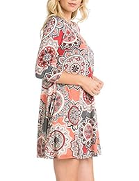 Sunfaynis Vestido de verano para mujer, estilo bohemio, estampado floral, manga 3 4, suelto, con bolsillos