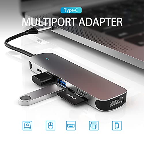 Laptop Docking Station, USB C Hub Multiport Adapter, with 4K HDMI Output,SD/TF Card Reader, USB 3.0 Dongle Compatible with MacBook Pro, Chromebook, Ipad Pro, Xps, Surface Go