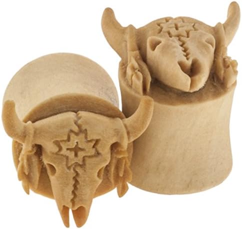 Pair of Crocodile Wood Double Flared Wild Buffalo Plugs