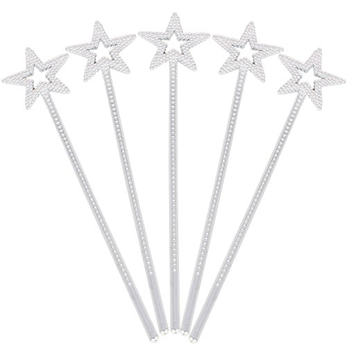 XiangGuanQianYing 13.4 Inch Princess Wands Princess Party Supplies Scepter and Star Princess Wand(Silver 5 Pack)