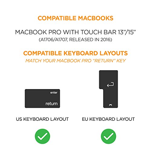 UPPERCASE GhostCover Premium Ultra Thin Keyboard Protector for MacBook Pro with Touch Bar 13" or 15" (2016 Release, Apple Model Number A1706, A1707), US/EU Keyboard Layout Compatible