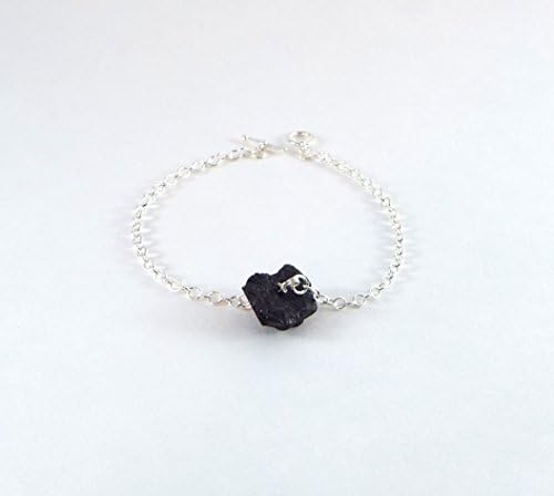 Raw Black Tourmaline Simple Bracelet Sterling Silver (Large)