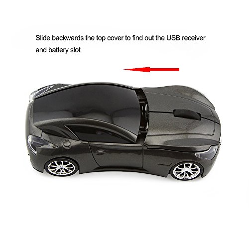 Usbkingdom 2.4GHz Cool Sport Car Shape Wireless Mouse Optical Cordless Mice with USB Receiver for PC Laptop Computer 1600DPI 3 Buttons Gray - Thumbnail 2
