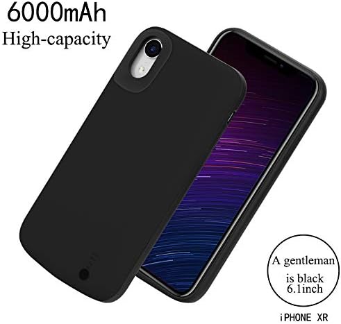 iPhone Xr 6000mAh Capacity Battery Charger Case Extended Battery Backup Power Protective Cover Back Case (Black)