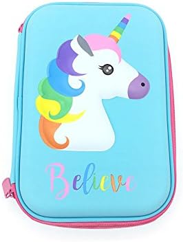 Cute Embossed Unicorn Hard Shell Pencil Case, Large EVA Colored Pen Holder Box with Compartments Girls Cosmetic Pouch Bag Stationery Organizer
