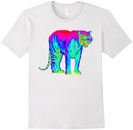 Mens EDM Electronic Dance Techno Neon Tiger Rave T-Shirt XL White