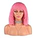 eNilecor Women Short Bob Fluffy Hair Full Wigs with Bangs Heat Resistant Kinky Straight Custom Cosplay Party Wigs (Pink)
