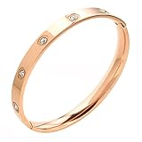 JOVO LOVE Jewelry 18 k Rose Gold Love Bangle Bracelets For Women Set In Stone Stainless Steel Crystal Love Bracelet Brand Jewelry Gift Size 7''
