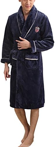 Men Plush Robe Bathrobe Soft Warm Flannel Shawl Collar Robe  (Blue)