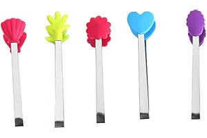 Stainless Steel Food Tongs, Hand Shape Food Tongs Stainless Steel Silicone Mini Colourful Kids for Serving Ice Cube Fruits Su