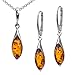 Sterling Silver Amber Marquise Earrings Necklace Set 18 inches