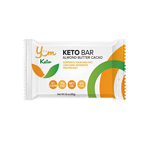 YUM Keto Bar, Almond, MCT Oil and Cacao Butter – Keto Snacks Low Carb Chocolate Keto Food – Ketogenic, Paleo, Low Carb and Glycemic Diet Friendly – 3g Net Carbs 6 Count