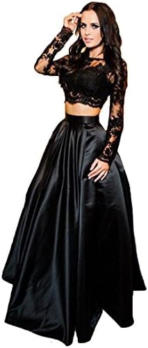 WellBridal Women's 2 Piece Gowns Appliques Lace Sleeve Evening Prom Dresses Long