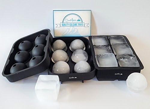 QualitIce - pack of 2 molds - Silicone Ice Ball Maker Mold &amp; Large Square Ice Cube Tray - BPA free / FDA Approved , easy release, for whiskey, cocktail, and all kind of beverage, Black