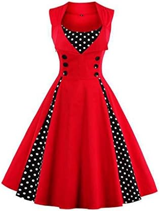 HUIJSNQ dress 2017 spring summer women red polka dots patchwork sleeveless botton female elegant vintage dress Red4XL