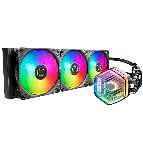Cooler Master MasterLiquid Atmos 360 Black CPU-Wasserkühler – AIO-Wasserkühlung, Doppelkammerpumpe, vorinstallierte Sickleflow 120 Edge-Lüfter, adressierbares Gen 2 RGB, LGA1700- & AM5 – Schwarz thumbnail 1
