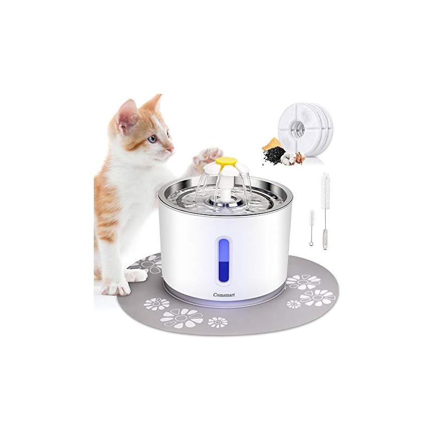 Comsmart Cat Water Fountain, 81oz/2.4L LED Pet Fountain Stainless Steel