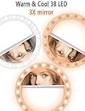 LST Selfie Ring Light for Phone, Rechargeable [38 LED] Cool & Warm Ring Lights Fill-in Lighting Portable for Smartphone, Pad, Laptop (White-Mirror)