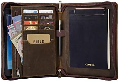 Retro Leather Portfolio Folder, A5 Size Document Clipboard Padfolio, Business Travel Carring Case for Men & Women ANPASSEN Dark Brown