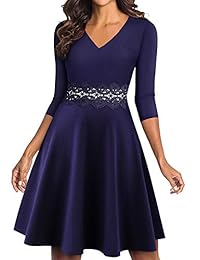 YATHON - Vestido de cóctel para mujer, elegante, floral, de encaje, bordado, acampanado, estilo casual, para fiesta