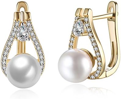 Pearl Stud Champagne Gold plated Hoop Earrings Jewelry for Women Girls Gifts