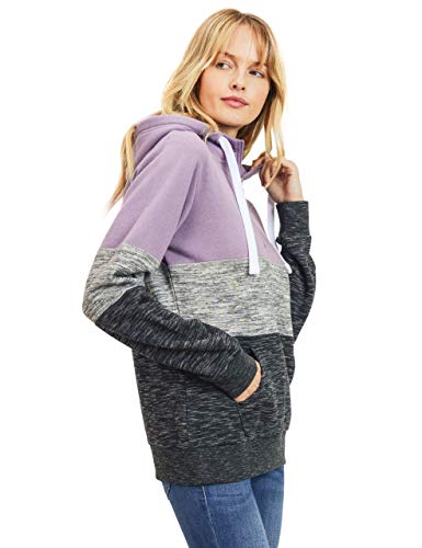 Women's Ultra Soft Fleece Tri-Color Block 1/4 Zip-Up Pullover Hoodie Sweatshirt, Dusty Purple, X-Large