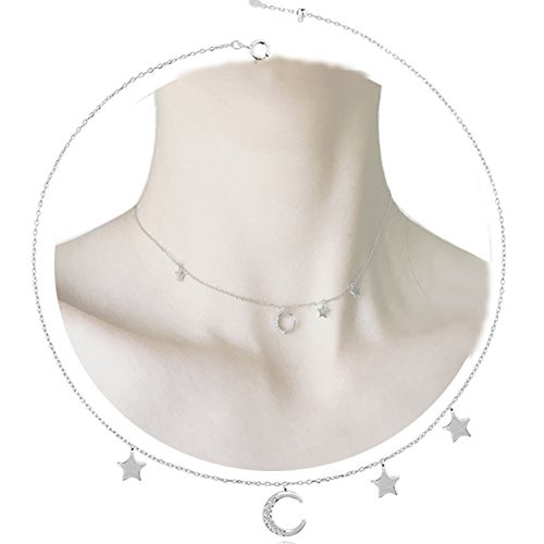 Choker Necklaces Pendant CZ Crystal Delicate Thin Star Moon Dangle Crescent Tiny Simple Jewelry Women