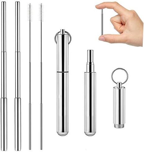 KONSANY Reusable Drinking Straws, Telescopic Portable Stainless Steel Straw with Case & Cleaning Brush, 2 Pack