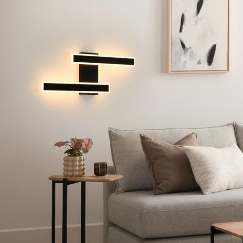 DELIPOP Indoor LED Wall Light, 32 W 4000 LM Modern Black Wall Lamp, 3 Temperature Colours Wall Lamp for Bedroom Living Room Hallway Stairs