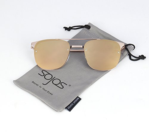 SojoS Vision Fashion Metal Frame Flat Lens Sunglasses UV400 Sun Glasses SJ1043 With Gold Frame/Pink Lens