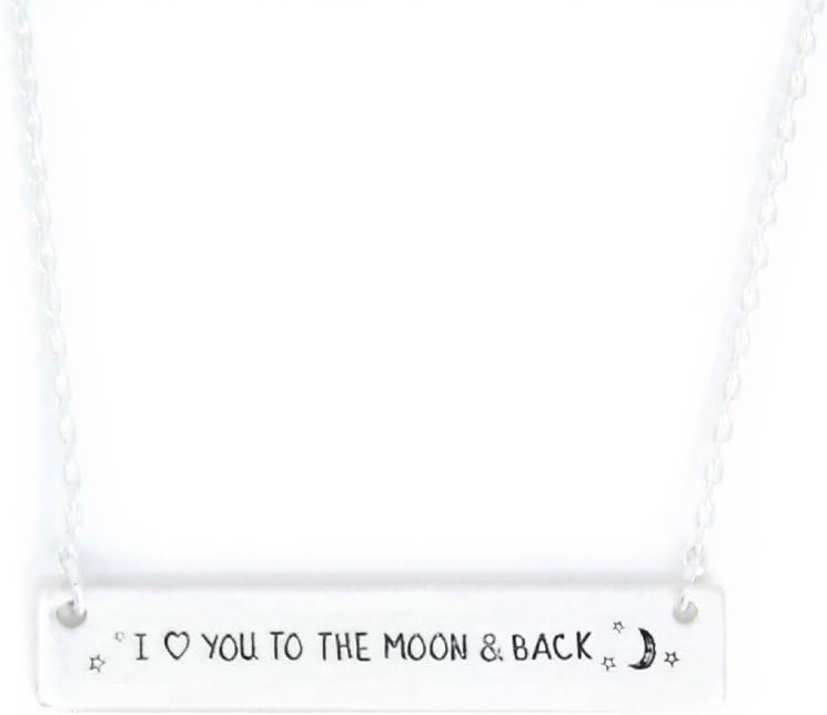 Me Plus Inspirational Horizontal Engraved Bar Pendant Necklace I Love You to The Moon & Back