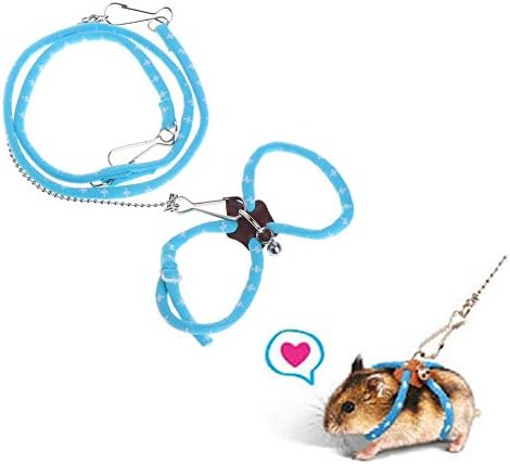 ハムスターハー 牽引帯 鈴付き ペット リード 調節可能 首輪 矮小ウサギ最適 トレーニング ペット用品 お散歩 お出かけ用 ブルー