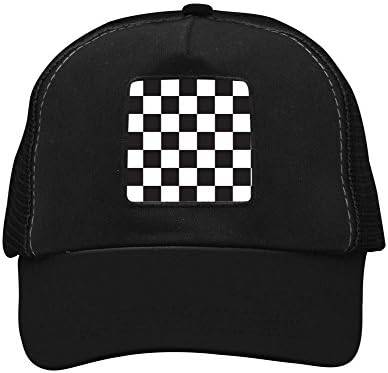 CAHA Checkered Flag Men &amp; Women Adjustable Unisex Snapback Trucker Hat Mesh Cap Black
