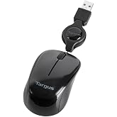 Targus Compact Mouse with Blue Trace Technology for Tracking and Retractable 2.5-Foot USB Cord, Adjustable Cord Mouse Supports Windows, Mac, and Netbooks, Black/Gray (AMU75US)