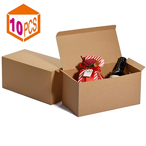 MESHA Groomsmen Gift Boxes 9x4.5x4.5 Inch Gift Boxes Bulk Gift Boxes with Lids Brown Kraft Paper Boxes Easy Assemble Boxes for Wrapping Gifts (Brown-10Pcs)