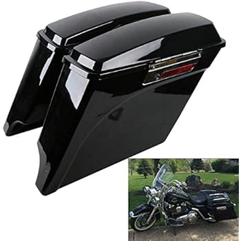 XFMT 5 Inch Stretched Extended Saddlebags Vivid Black Saddlebag with Lid Latch Keys Compatible with Harley Touring FLH FLT Electra Glide Road king Ultra Street 1994-2013