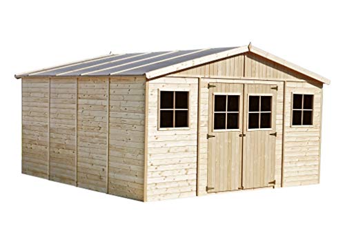 TIMBELA M330 ABRI de Jardin en Bois Exterieur - Chalet en Pin/épicéa-H246 x 418 x 420 cm, 16 m²
