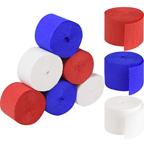 738 Feet Totally Crepe Paper Streamers 4th of July Crepe Paper Streamer Roll for Independence Day Party Decorations, 9 Rolls