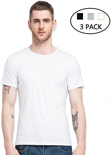 LEONNER Men's Cotton Blank Basic Stretch Crew Neck T-Shirt 3 Colors Pack