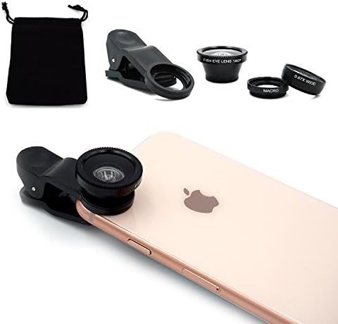 DUCHY 3 in 1 Cell Phone Camera Lens Kit Universal 180 Degree Fish Eye Lens + Wide Angle + Macro + Clip for iPhone 4/4S/5/5C/5S/5SE/6/6S/6S Plus, Samsung Galaxy S3/S4 (Black) PA001