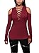FARYSAYS Womens Long Sleeve Classic Strappy Ribbed Blouse Tops Burgandy