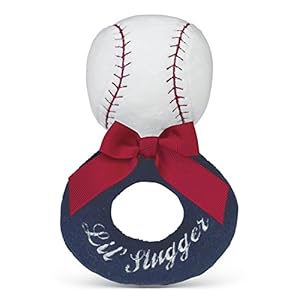 Bearington Baby Collection Lil’ Slugger Rattle: 5.5” Plush Baseball Rattle and Ring Shaker Toy, in Colors of Red, White…