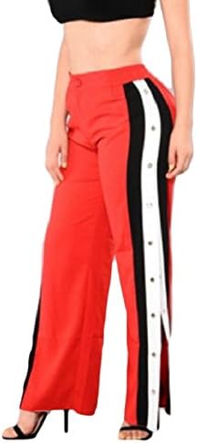 Yayu Women's Elastic Waist Wide Leg Sides High Split Buttoned Track Pants