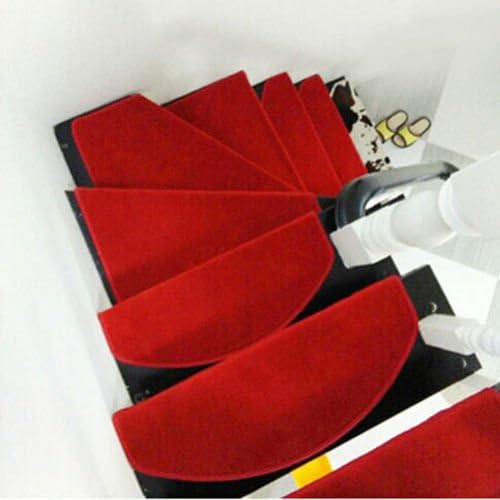 Stair Treads Carpet Morden Solid Color Stair Tread Mats Non-Skid Stair Carpet Step Rugs 1 PC, Material Polypropylen,bottom silicone (Red)