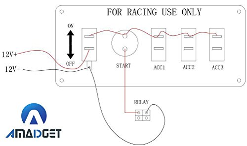 Amadget 12V Racing Car Ignition Switch Panel, Auto Engine Starter Push Button Racing Ignition Switch + 4 Blue & 1 Red LED Toggle Button Panel