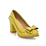BeanFashion Womens Closed Round Toe Kitten Heel Chunky Heels PU Soft Material Solid Pumps with Bowknot